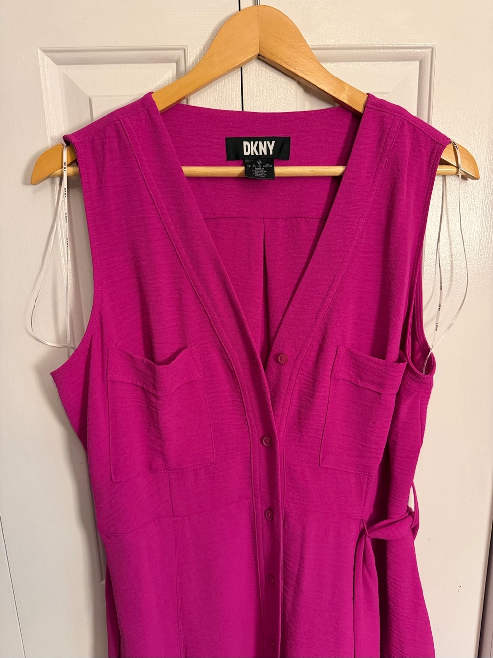 DKNY Magenta Button Front Belted Dress Size 14 - Picture 2 of 9